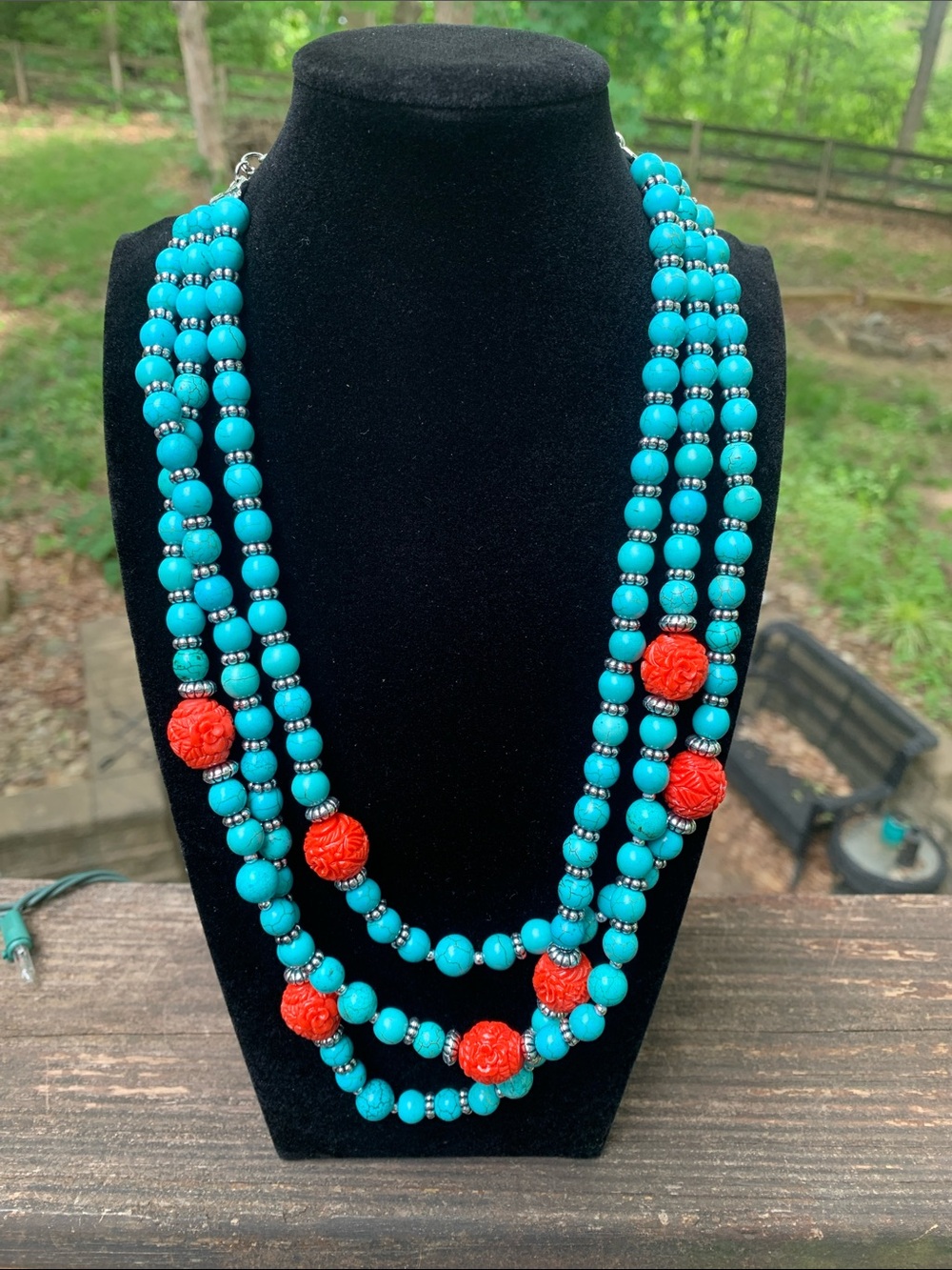 Vintage Turquoise and Coral Beaded Statement Necklace - Women Jewelry Necklaces